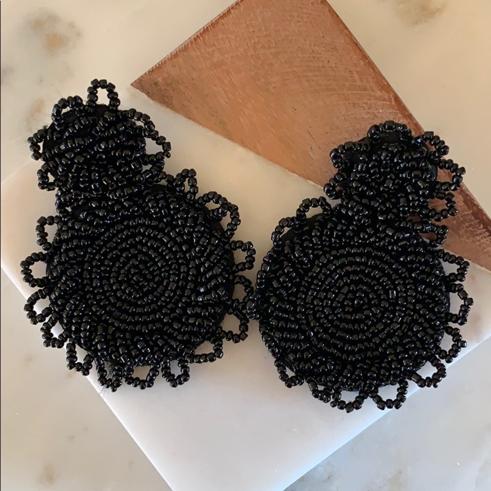 Black Beaded Statement Earrings